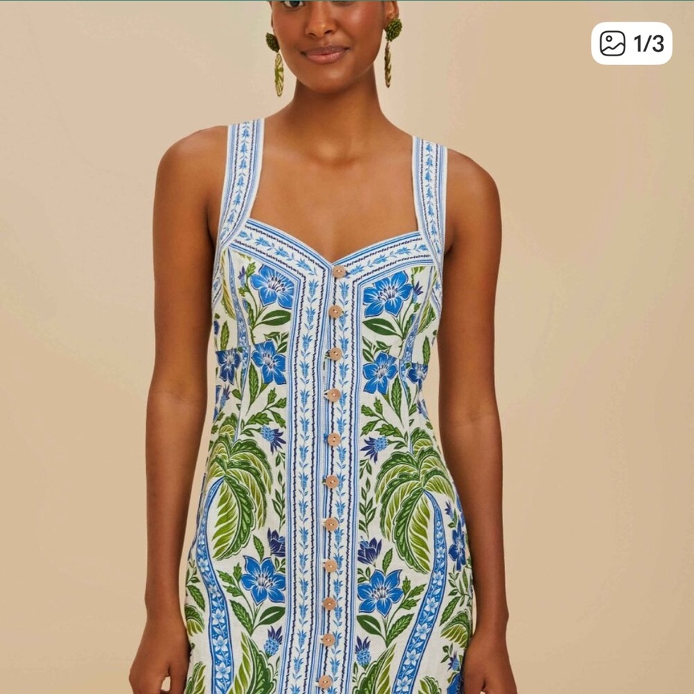 NWT FARM Rio Blue and Green Floral Mini Dress